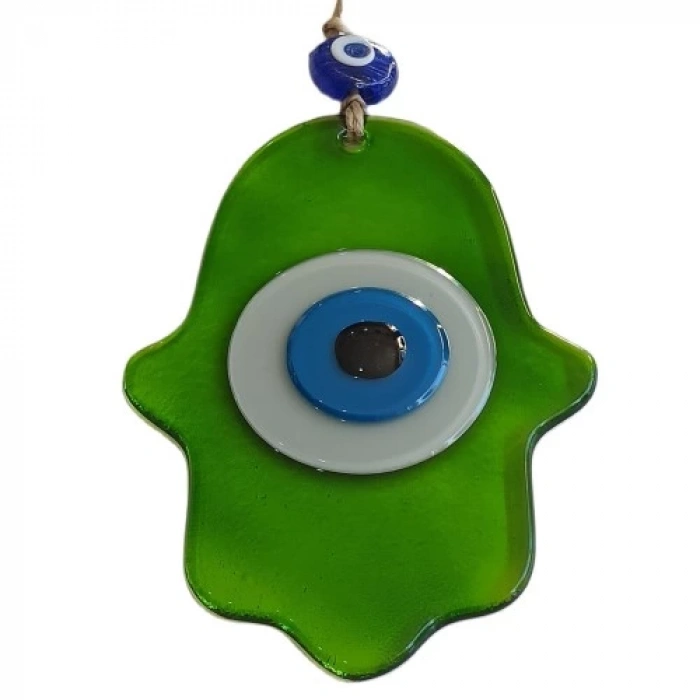 Dodes Nazar Boncuklu Yağ Yeşili Renginde Fatma Ana Bereket Eli Cam Duvar Süsü