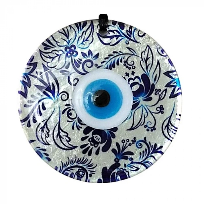 Dodes Nazar Boncuklu Yaprak Desenli Gümüş Rengi Füzyon Cam El Yapımı 12 Cm Duvar Süsü Nazarlık Hediyelik Eşya