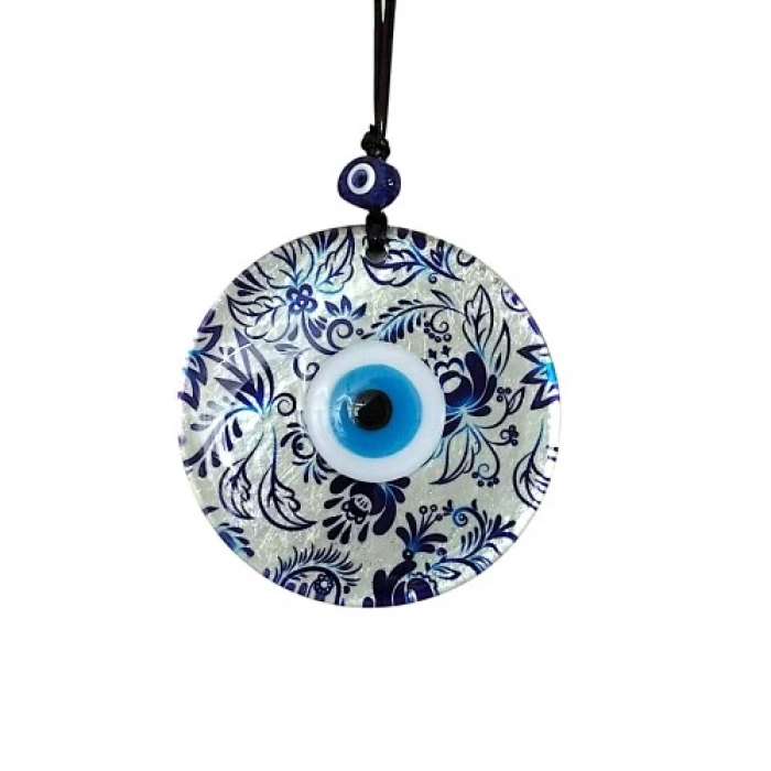 Dodes Nazar Boncuklu Yaprak Desenli Gümüş Rengi Füzyon Cam El Yapımı 12 Cm Duvar Süsü Nazarlık Hediyelik Eşya