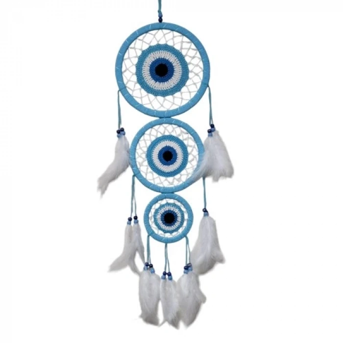 Dodes Nazar Motifli Üç Çemberli Turkuaz Duvar Dekoru