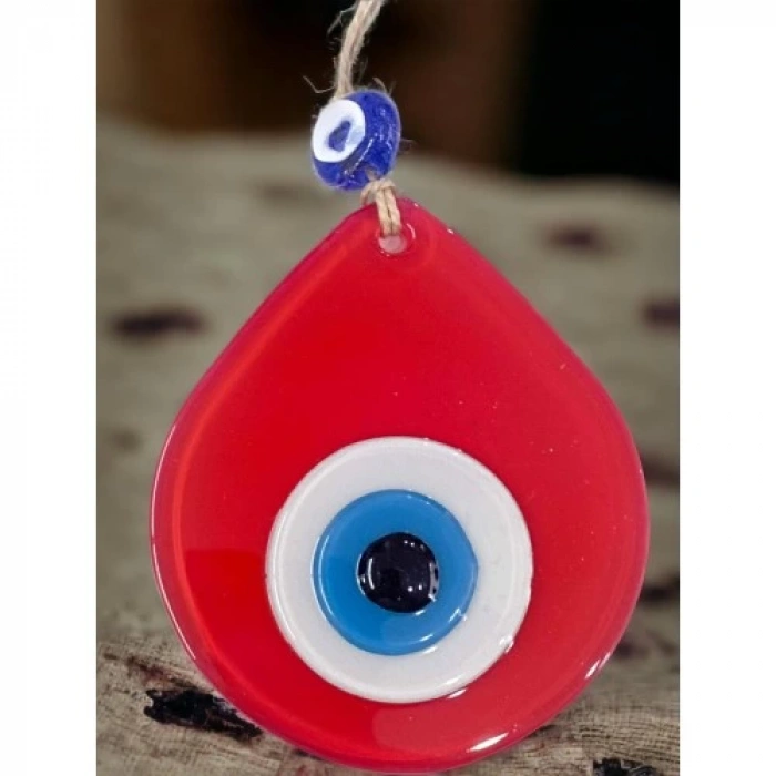 Dodes Orta Boy Kırmızı Damla Desen Nazar Boncuklu Duvar Dekoru Cam Duvar Süsü