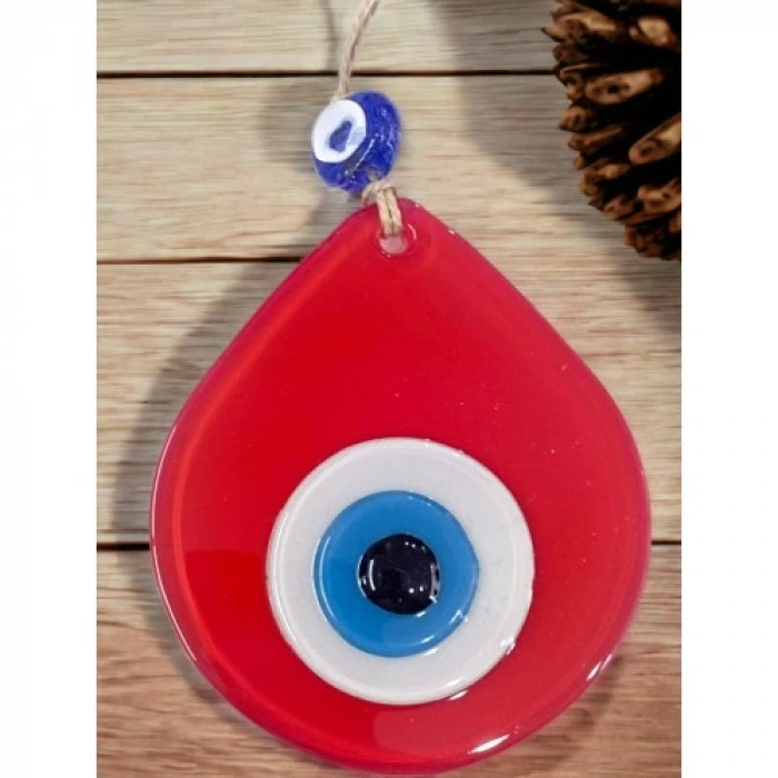 Dodes Orta Boy Kırmızı Damla Desen Nazar Boncuklu Duvar Dekoru Cam Duvar Süsü