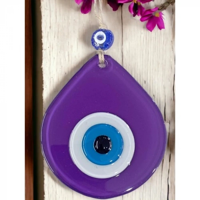 Dodes Orta Boy Mor Damla Desen Nazar Boncuklu Duvar Dekoru Cam Duvar Süsü