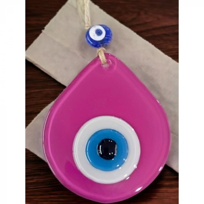 Dodes Orta Boy Pembe Damla Desen Nazar Boncuklu Duvar Dekoru Cam Duvar Süsü