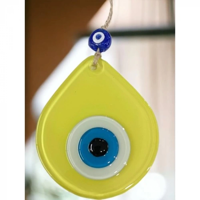 Dodes Orta Boy Sarı Damla Desen Nazar Boncuklu Duvar Dekoru Cam Duvar Süsü