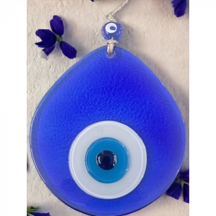 Dodes Orta Boy Şeffaf Mavi Damla Desen Nazar Boncuklu Duvar Dekoru Cam Duvar Süsü