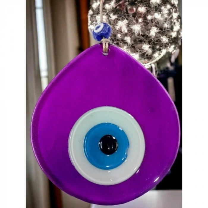 Dodes Orta Boy Şeffaf Mor Damla Desen Nazar Boncuklu Duvar Dekoru Cam Duvar Süsü