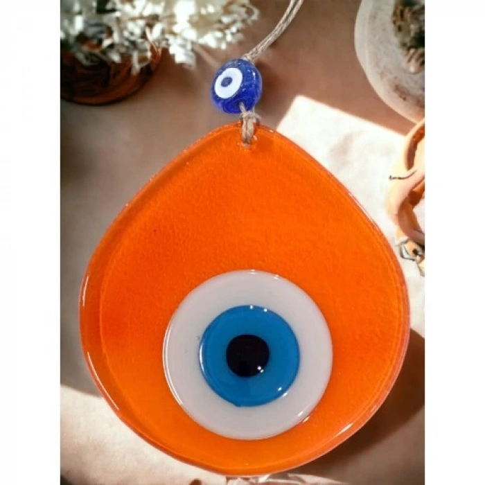 Dodes Orta Boy Şeffaf Turuncu Damla Desen Nazar Boncuklu Duvar Dekoru Cam Duvar Süsü