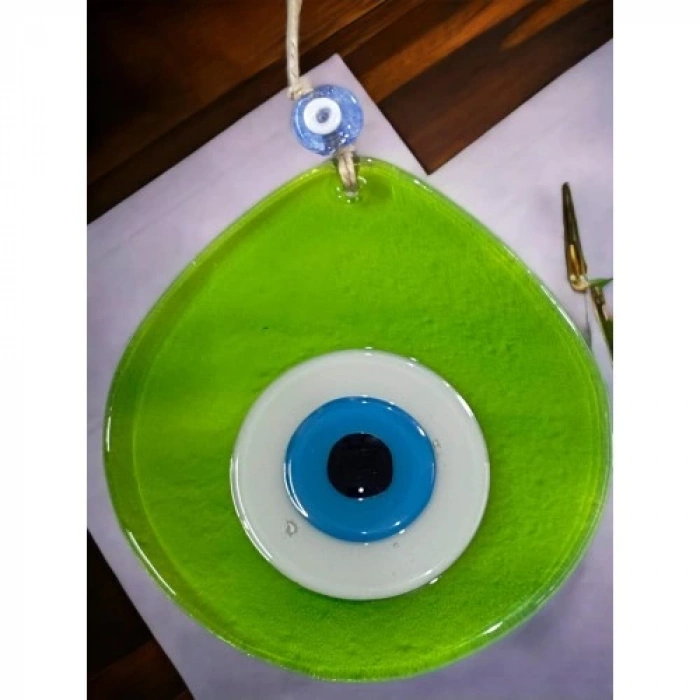 Dodes Orta Boy Şeffaf Yeşil Damla Desen Nazar Boncuklu Duvar Dekoru Cam Duvar Süsü