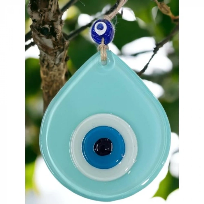 Dodes Orta Boy Turkuaz Damla Desen Nazar Boncuklu Duvar Dekoru Cam Duvar Süsü