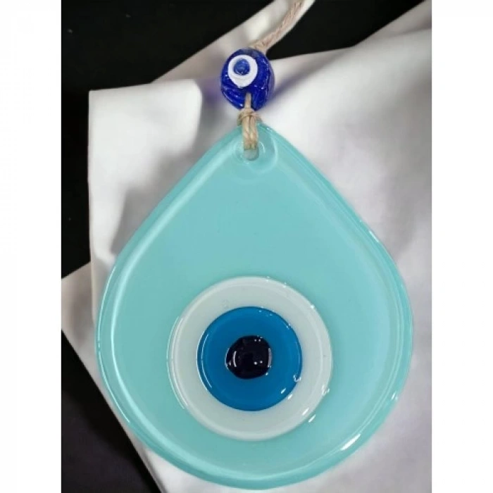 Dodes Orta Boy Turkuaz Damla Desen Nazar Boncuklu Duvar Dekoru Cam Duvar Süsü