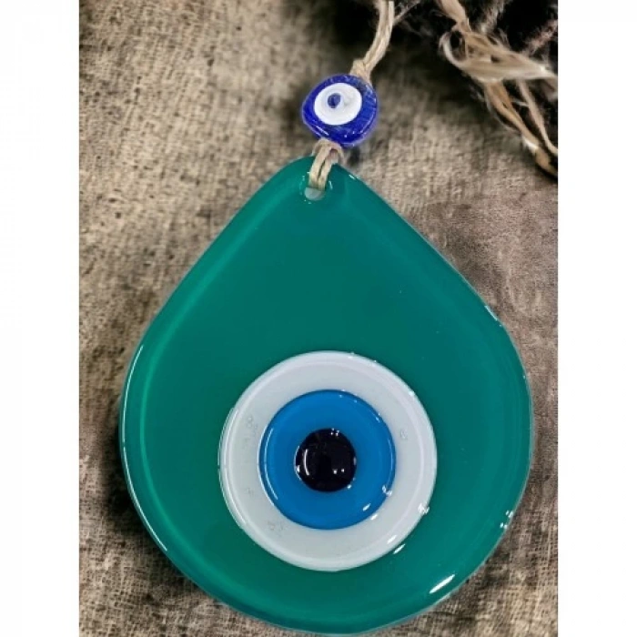 Dodes Orta Boy Yeşil Damla Desen Nazar Boncuklu Duvar Dekoru Cam Duvar Süsü