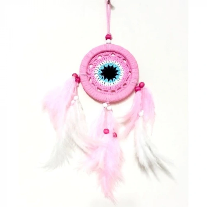 Dodes Pembe Dream Catcher Pembe Ve Beyaz Kuş Tüylü Düş Kapanı El Yapımı Duvar Süsü