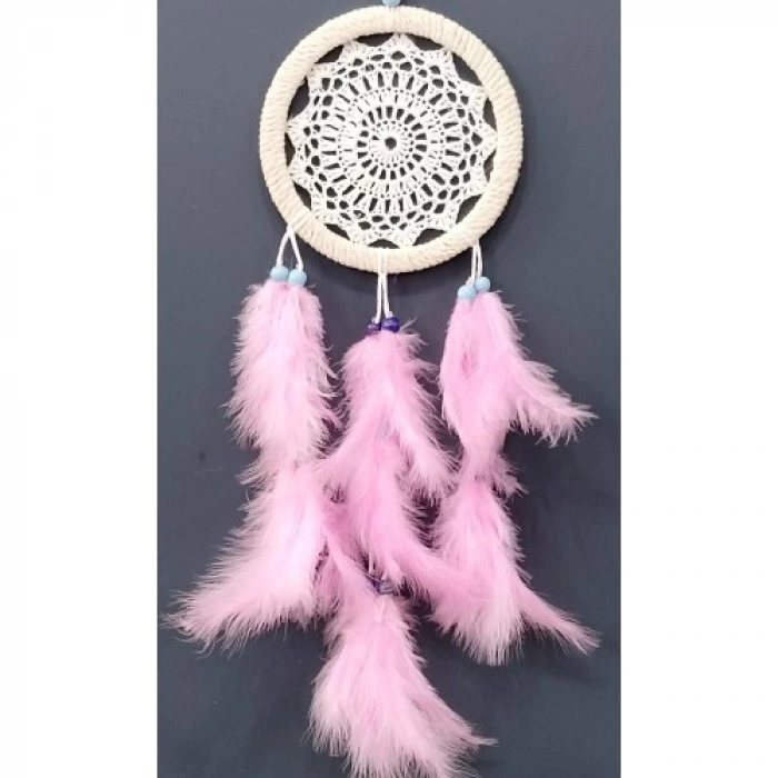 Dodes Pembe Kuş Tüylü Dream Catcher El Yapımı Rüya Kapanı Duvar Süsü