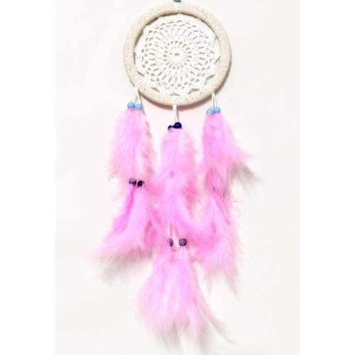 Dodes Pembe Kuş Tüylü Dream Catcher El Yapımı Rüya Kapanı Duvar Süsü