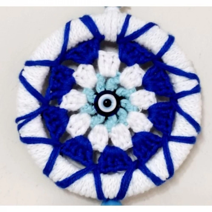 Dodes Ponponlu Nazar Boncuğu Desenli El Yapımı Mini Kapı, Duvar ve Araba Süsü