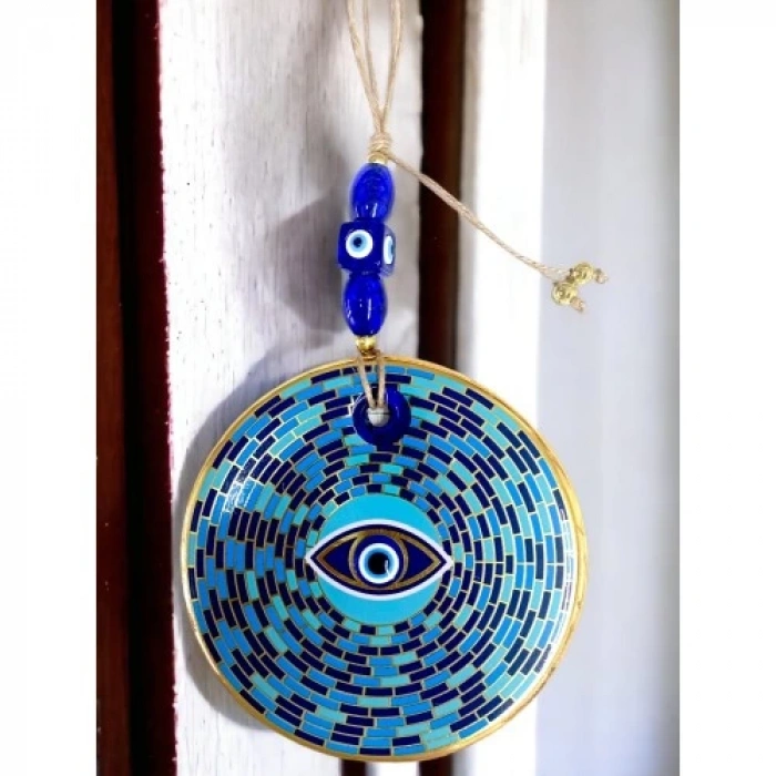 Dodes Prizma Desen Nazar Boncuklu Gözlü Duvar Süsü Cam Duvar Dekoru