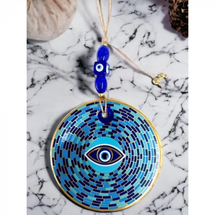 Dodes Prizma Desen Nazar Boncuklu Gözlü Duvar Süsü Cam Duvar Dekoru