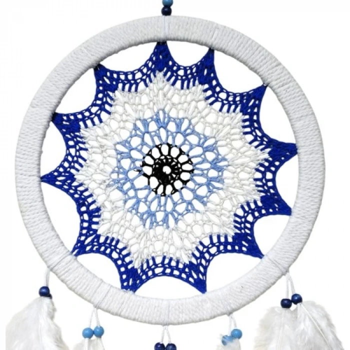 Dodes Saks Mavisi Nazar Motifli Kuş Tüylü Duvar Süsü