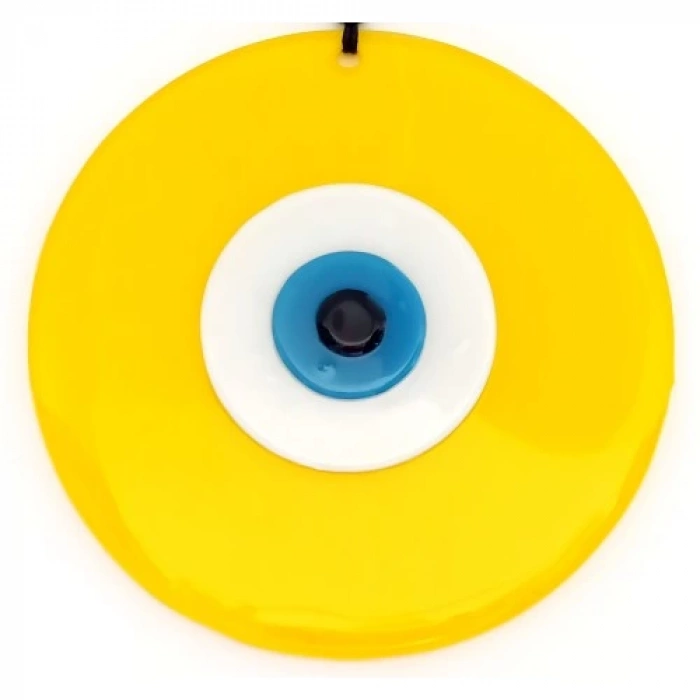 Dodes Sarı Renk Nazar Boncuklu 20 Santimetre El Yapımı Cam Duvar Süsü