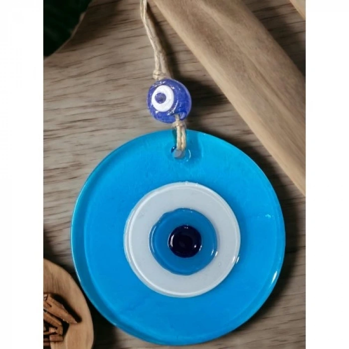 Dodes Şeffaf Mavi Nazar Boncuklu Duvar Süsü 10 Cm Cam Duvar Dekoru