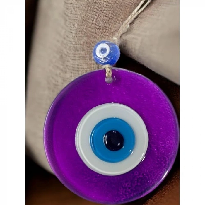 Dodes Şeffaf Mor Nazar Boncuklu Duvar Süsü 10 Cm Cam Duvar Dekoru