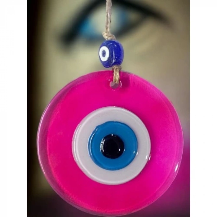 Dodes Şeffaf Pembe Nazar Boncuklu Duvar Süsü 10 Cm Cam Duvar Dekoru