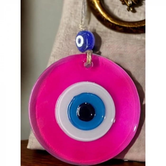 Dodes Şeffaf Pembe Nazar Boncuklu Duvar Süsü 10 Cm Cam Duvar Dekoru