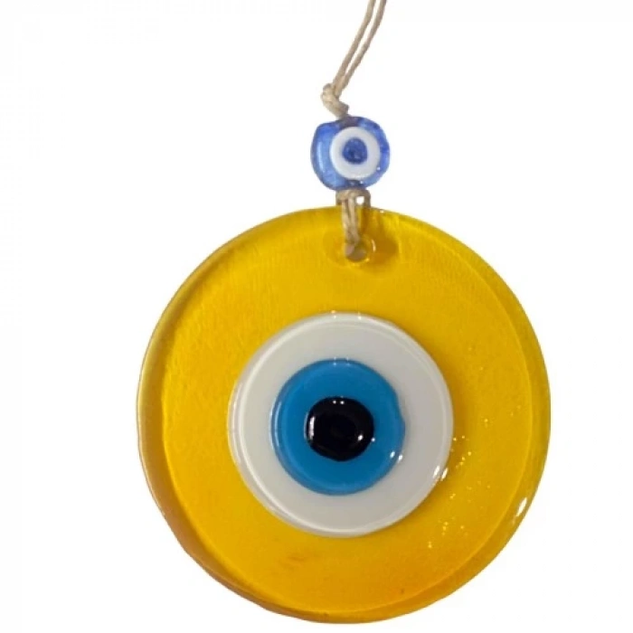 Dodes Şeffaf Sarı Nazar Boncuklu Duvar Süsü 10 Cm Cam Duvar Dekoru