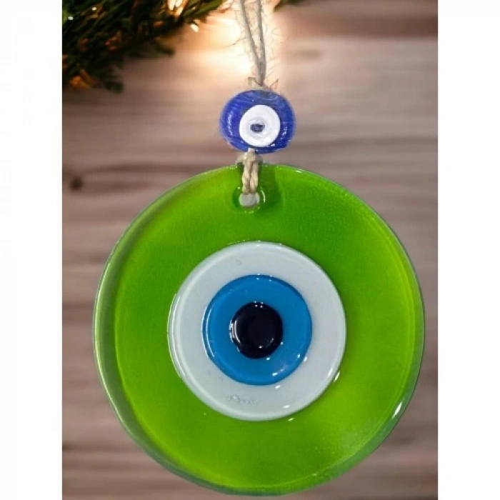 Dodes Şeffaf Yeşil Nazar Boncuklu Duvar Süsü 10 Cm Cam Duvar Dekoru