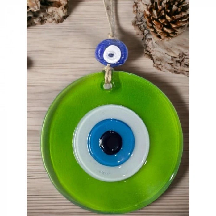 Dodes Şeffaf Yeşil Nazar Boncuklu Duvar Süsü 10 Cm Cam Duvar Dekoru