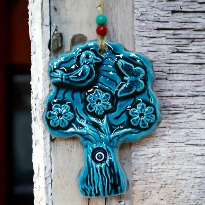 Dodes Seramik Kuşlu Nazar Boncuklu Ağaç Modelli Duvar Süsü