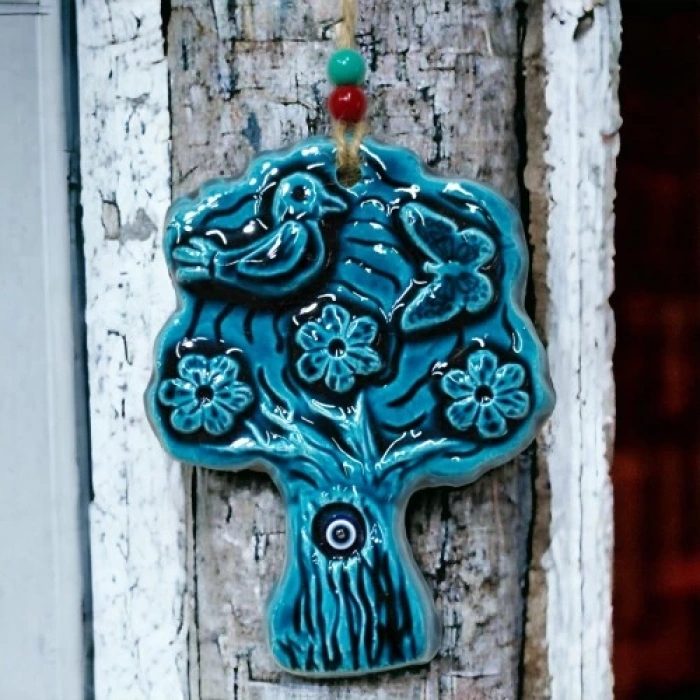 Dodes Seramik Kuşlu Nazar Boncuklu Ağaç Modelli Duvar Süsü