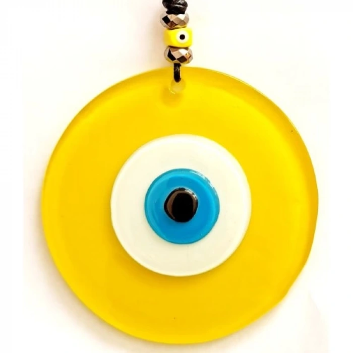 Dodes Tasarım Harikası Deri İpli Nazar Boncuklu Sarı Cam Duvar Süsü