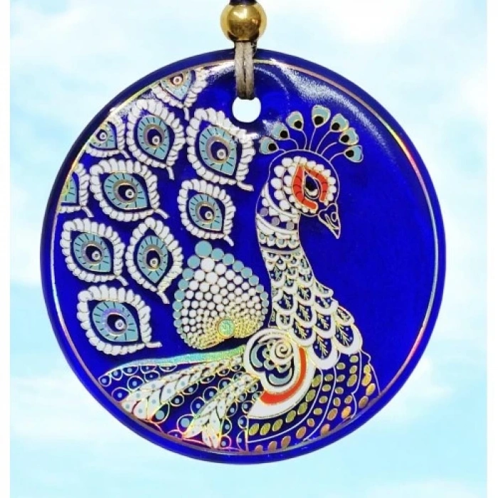 Dodes Tavus Kuşu Şekilli Yaldızlı Duvar Süsü Cam Hediyelik Dekor