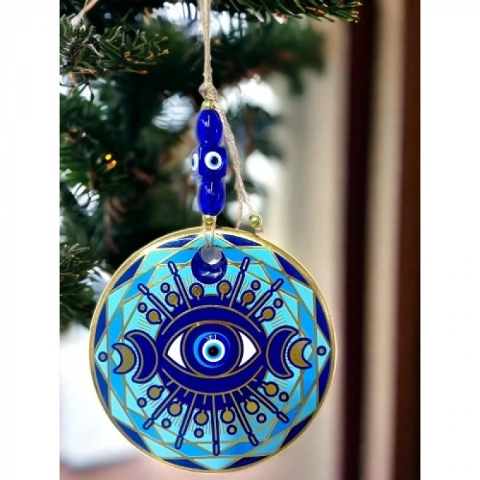 Dodes Tek Gözlü Piramit Desenli Nazar Boncuklu Duvar Süsü Cam Duvar Dekoru