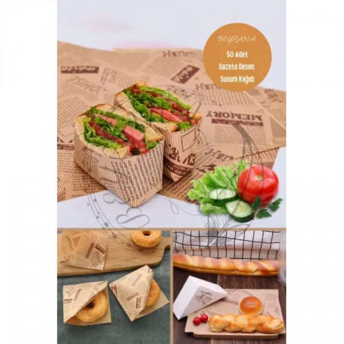 Dodes Vintage Gazete Desenli Sunum Kağıdı 50 Adet
