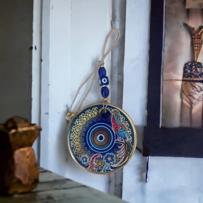 Dodes Yaldızlı Bülbül Kuşlu Çicekli Nazar Boncuklu Duvar Süsü Camlı Duvar Dekoru