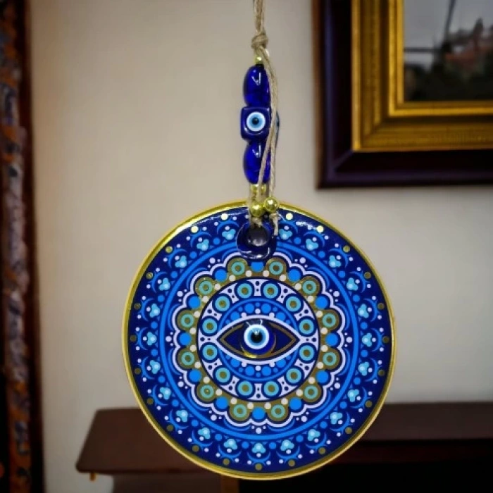 Dodes Yaldızlı Nazar Boncuklu Mavi Pembe Renkli Duvar Süsü Cam Duvar Dekoru