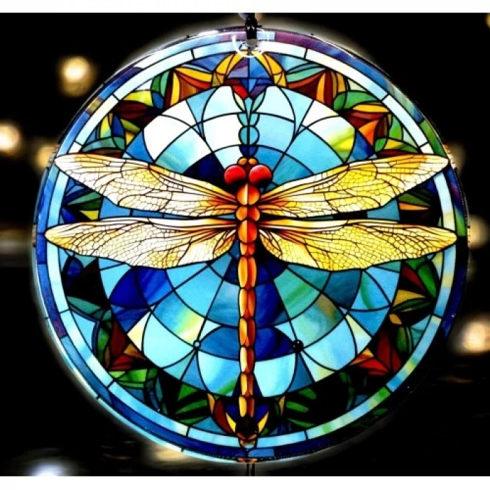 Dodes Yusufçuk Kuşlu 23 Santimetre Çapında Füzyon Cam Duvar Süsü