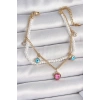 Dodes Dodes 316L Çelik Gold Renk 2Li İncili Zincir Sallantı Pembe Kalp Model Nazar Boncuk Detay Kadın Bileklik TG27BB6949
