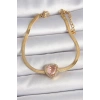 Dodes Dodes 316L Çelik Gold Renk İtalyan Zincir Pembe Zirkon Taşlı Kalp Model Kadın Bileklik TG27BB6952