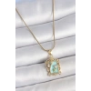 Dodes Dodes 316L Çelik Gold Renk Zincir Mavi Mineli Çiçek İşlemeli Zirkon Taşlı Kelebek Detay Portre Model Kadın Kolye TG27BKO10189