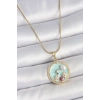 Dodes Dodes 316L Çelik Gold Renk Zincir Mavi Mineli İnci Çiçek İşlemeli Zirkon Taş Detaylı Madalyon Model Kadın Kolye TG27BKO10174