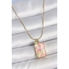 Dodes Dodes 316L Çelik Gold Renk Zincir Pembe Mineli İncli Çiçek İşlemeli Portre Model Kadın Kolye TG27BKO10193