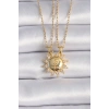 Dodes Dodes 316L Çelik Gold Renk Zirkon Taşlı Güneş Model İşleme Yazı Detay Arkadaş Kolyesi TG27BKO9288