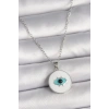 Dodes Dodes 316L Çelik Gümüş Renk Zincir Beyaz Mineli Turkuaz Göz İşleme Model Kadın Kolye TG27BKO9729