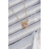 Dodes Dodes 316L Çelik Zincir Altın Renk Pembe Zirkon Taşlı Fiyonklu Kalp Kolye TG27BKO9173