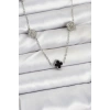 Dodes Dodes 316L Çelik Zincir Gümüş Renk Siyah ve Zirkon Taşlı Baby Boy Yonca Kadın Kolye TG27BKO10591