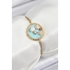 Dodes Dodes 316L Çelik Zincir Turkuaz Mineli Sanatsal Portre İnci Detaylı Çiçek Model Gold Renk Kadın Bileklik TG27BB7227